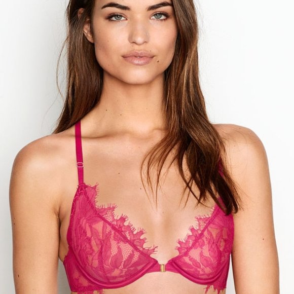 Victoria Secret Unlined Demi Bra 32C Pink w/lace - Picture 1 of 11